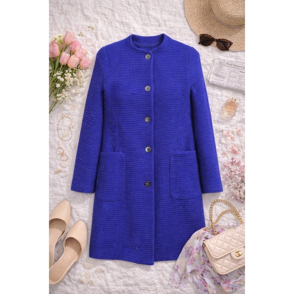 Wms‎ Mod Textured Waffle Knit Coat Cobalt Blue Minimalist Zara Woman L